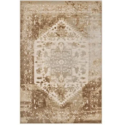 Modway Rosina Distressed Vintage Vintage Medallion 8x10 Area Rug In Tan And Cream In Tan,cream
