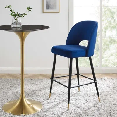 Modway Rouse Performance Velvet Bar Stool By  In Black,navy