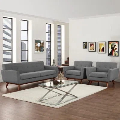 Modway Saginaw 3 Piece Living Room Set In Gray Performance Velvet