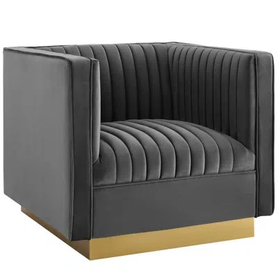 Modway Sanguine 3 Piece Vertical Channel Tufted Performance Velvet Set In Gray