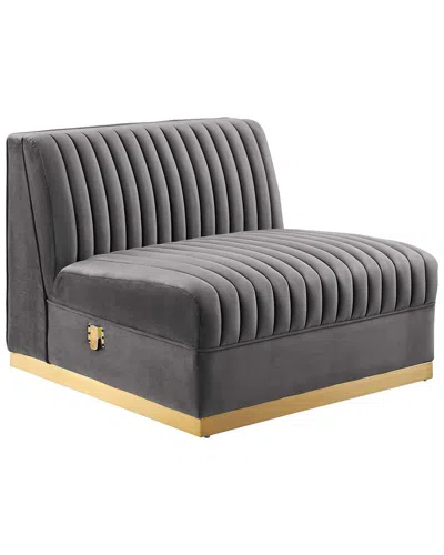 Modway Sanguine Channel Tufted Performance Velvet Modular Sectional Sofa Armless Chair In Gray