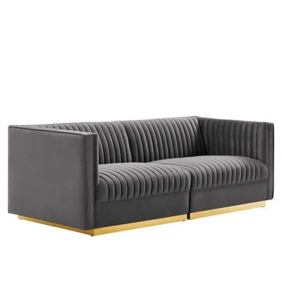 Modway Sanguine Channel Tufted Performance Velvet Modular Sectional Sofa Loveseat By  In Gray Velvet