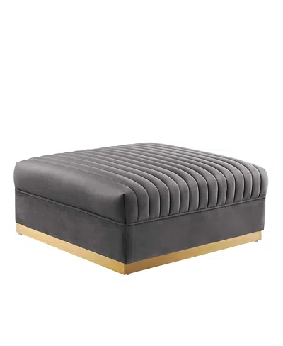 Modway Sanguine Channel Tufted Performance Velvet Modular Sectional Sofa Ottoman In Gray