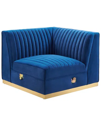 Modway Sanguine Channel Tufted Performance Velvet Modular Sectional Sofa Right Corner Chair In Blue