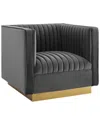 Modway Sanguine Vertical Channel Tufted Accent Performance Velvet Armchair In Black