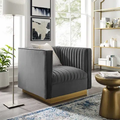 Modway Sanguine Vertical Channel Tufted Accent Performance Velvet Armchair In Gray