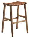 Modway Saoirse Faux Leather Wood Bar Stool Set In Brown