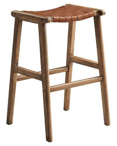 Modway Saoirse Faux Leather Wood Bar Stool Set In Brown