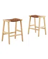 Modway Saoirse Faux Leather Wood Counter Stool, Set Of 2 In Brown