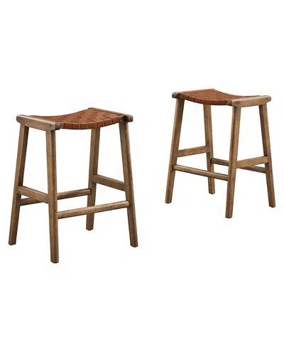 Modway Saoirse Faux Leather Wood Counter Stool, Set Of 2 In Brown