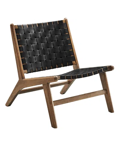 Modway Saoirse Leather Wood Accent Lounge Chair In Black