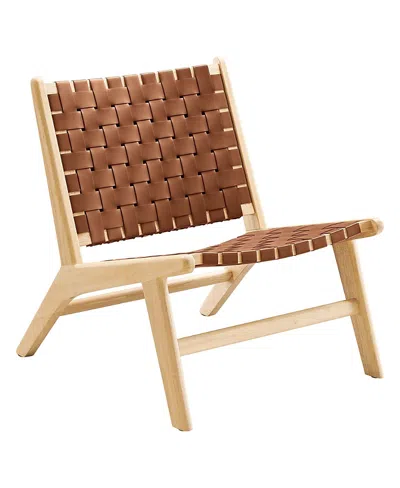 Modway Saoirse Leather Wood Accent Lounge Chair In Brown