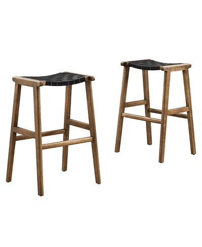 Modway Saoirse Leather Wood Bar Stool, Set Of 2