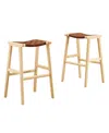 Modway Saoirse Leather Wood Bar Stool, Set Of 2 In Brown