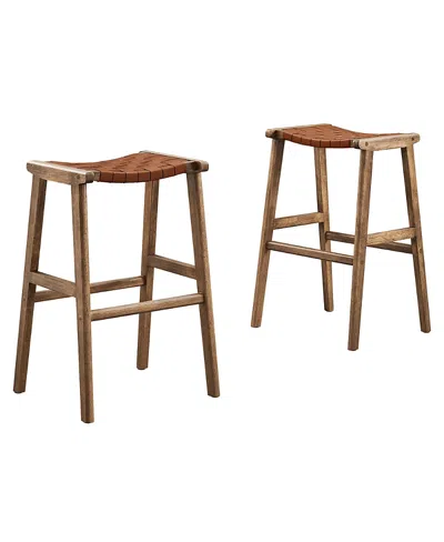 Modway Saoirse Leather Wood Bar Stool, Set Of 2 In Brown