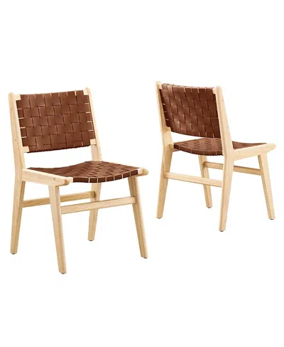 Modway Saoirse Leather Wood Dining Side Chair, Set Of 2 In Brown