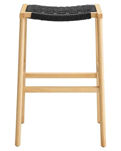 Modway Saoirse Woven Rope Wood Bar Stool Set In Brown