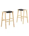 Modway Saoirse Woven Rope Wood Bar Stool, Set Of 2 In Black