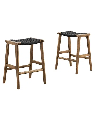 Modway Saoirse Woven Rope Wood Counter Stool, Set Of 2 In Brown