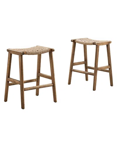 Modway Saoirse Woven Rope Wood Counter Stool, Set Of 2 In Brown