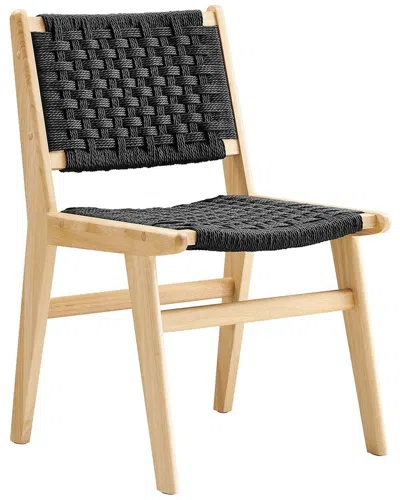 Modway Saoirse Woven Rope Wood Dining Side Chair In Black