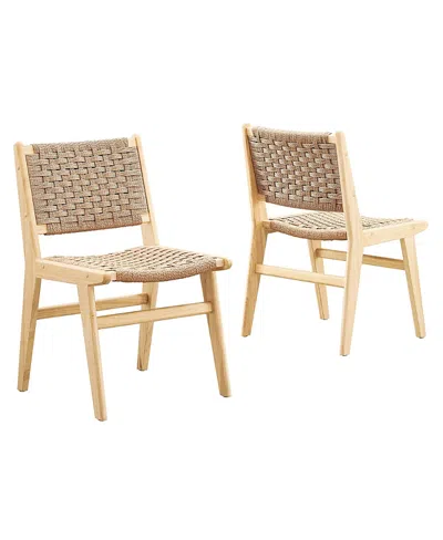 Modway Saoirse Woven Rope Wood Dining Side Chair, Set Of 2 In Brown
