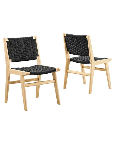 Modway Saoirse Woven Rope Wood Dining Side Chair, Set Of 2 In Black