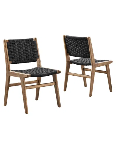 Modway Saoirse Woven Rope Wood Dining Side Chair, Set Of 2 In Black