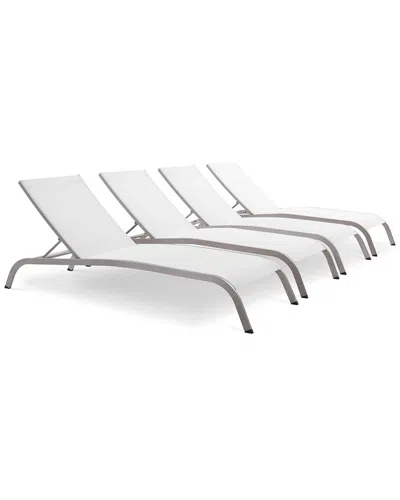 Modway Savannah Set Of 4 Outdoor Patio Mesh Chaise Loungers In White