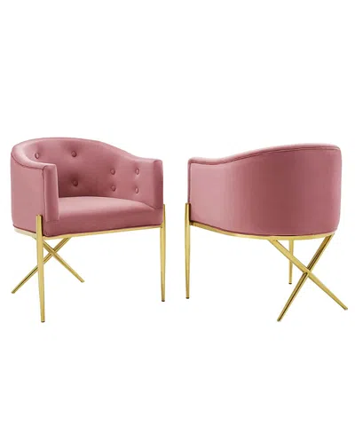 Modway Savour Performance Velvet Accent Dining Armchair, Set Of 2 In Pink