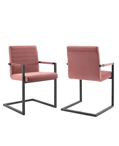 Modway Savoy Performance Velvet Dining Chairs, Set Of 2 In Pink