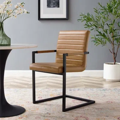 Modway Savoy Vegan Leather Dining Chairs - Set Of 2 In Brown