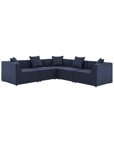 Modway Saybrook Outdoor Patio Upholstered 5-piece Sectional Sofa In Navy