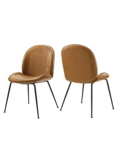 Modway Scoop Black Powder Coated Steel Leg Dining Chairs, Set Of 2 In Brown