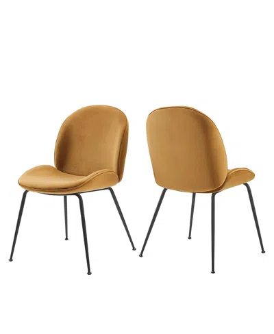 Modway Scoop Black Powder Coated Steel Leg Performance Velvet Dining Chairs, Set Of 2 In Brown