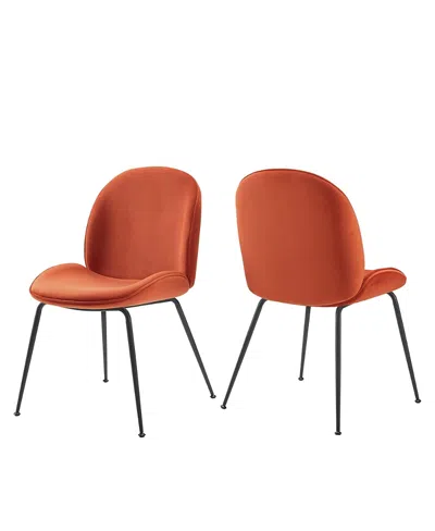 Modway Scoop Black Powder Coated Steel Leg Performance Velvet Dining Chairs, Set Of 2 In Orange