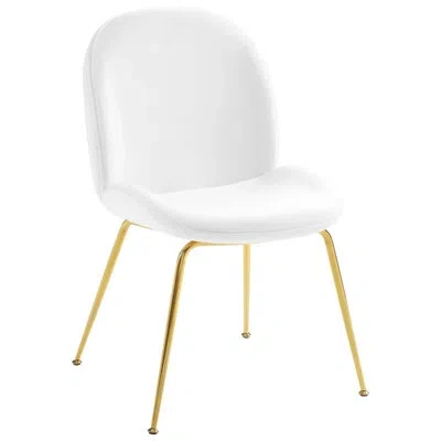 Modway Scoop Gold Stainless Steel Leg Performance Velvet Dining Chair In White