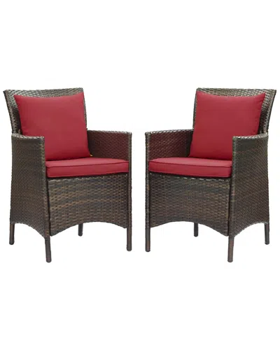 Modway Set Of 2 Conduit Outdoor Patio Wicker Rattan Dining Armchairs In Black