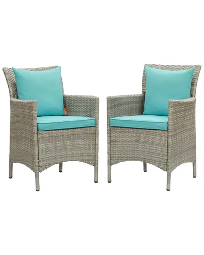 Modway Set Of 2 Conduit Outdoor Patio Wicker Rattan Dining Armchairs In Blue