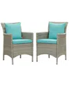 Modway Conduit Outdoor Patio Wicker Rattan Dining Armchair Set Of 2 In Grey