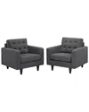 Modway Set Of 2 Empress Upholstered Fabric Armchairs