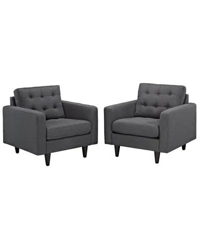 Modway Set Of 2 Empress Upholstered Fabric Armchairs In Gray