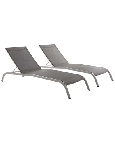 Modway Set Of 2 Savannah Outdoor Patio Mesh Chaise Loungers In Gray