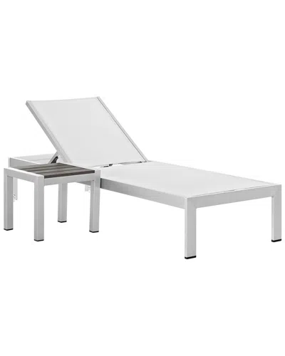 Modway Shore 2pc Outdoor Patio Aluminum Chaise Lounge Set In White
