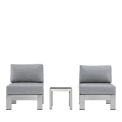 Modway Shore 3 Piece Outdoor Patio Aluminum Sectional Sofa Set In Gray