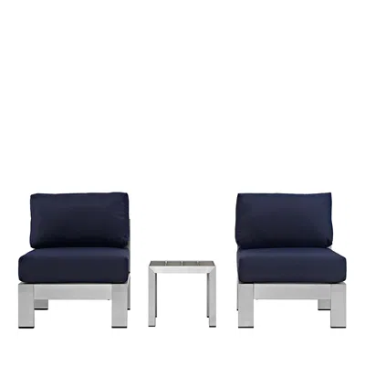 Modway Shore 3 Piece Outdoor Patio Aluminum Sectional Sofa Set In Multi