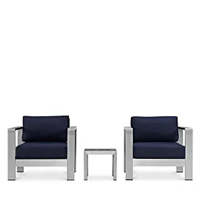 Modway Shore 3 Piece Outdoor Patio Set In Silver Navy