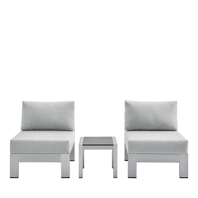 Modway Shore 3 Piece Sunbrella Fabric Aluminum Outdoor Patio Set In Gray