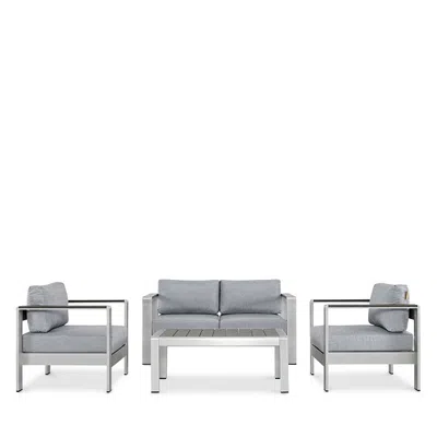 Modway Shore 4 Piece Outdoor Patio Set In Silver Gray