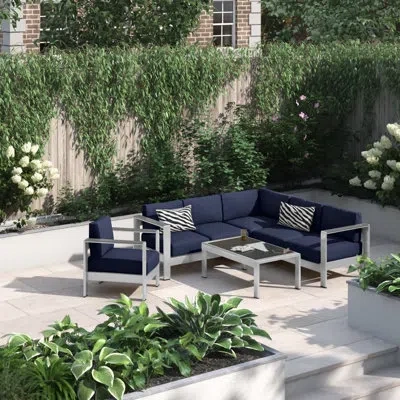 Modway Shore 5 Piece Outdoor Patio Aluminum Sectional Sofa Set In Navy